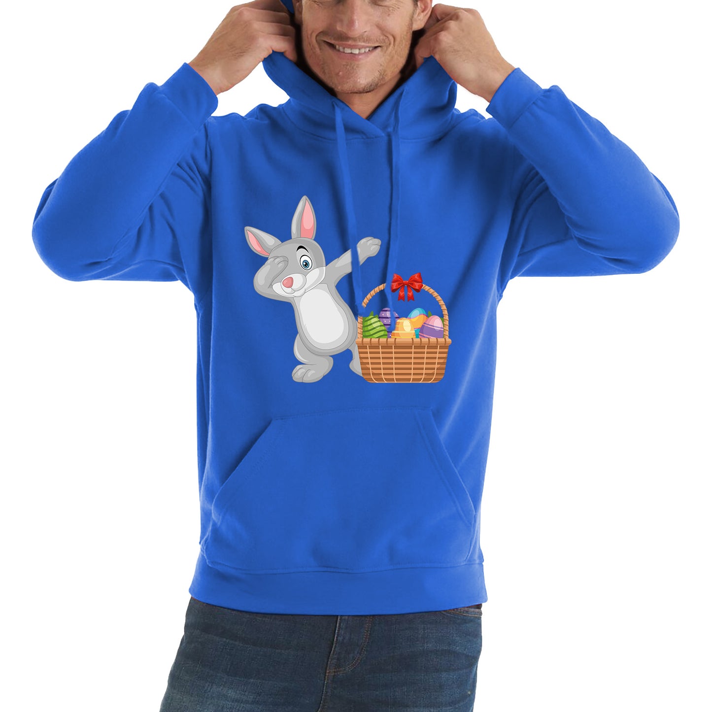 Dabbing Bunny With Eggs Basket Happy Easter Day Cute Rabbit Bunny Easter Day Unisex Hoodie