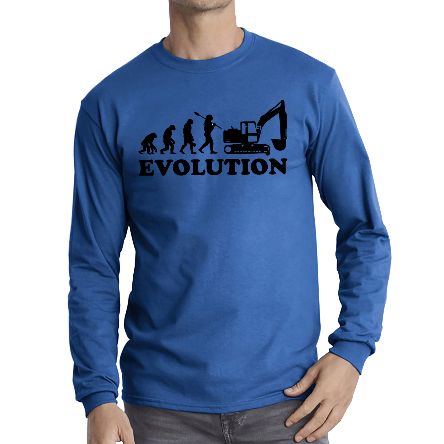 Evolution Of Excavator Operator Bulldozer Construction Digger Excavator Long Sleeve T Shirt