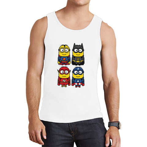 The 4 Minions Heros Super Minions Captain America Batman Superman Riddler The Flash Dc Minions Parody Pop Art Tank Top