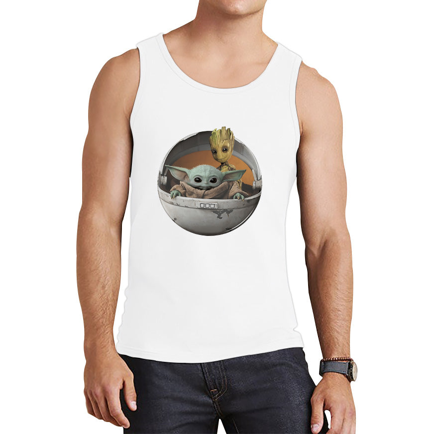 Grogu Baby Yoda And Baby Groot The Mandalorian Disney Star Wars Child In Hover Pod Pram Disney Star Wars Day 46th Anniversary Tank Top