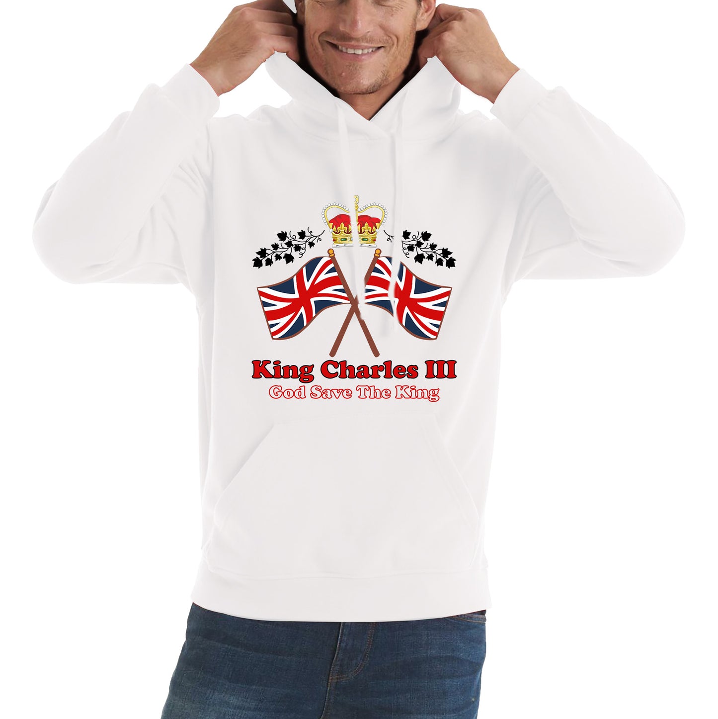 King Charles III Coronation God Save The King United Kingdom Flag Royal Crown CR III His Majesty Unisex Hoodie