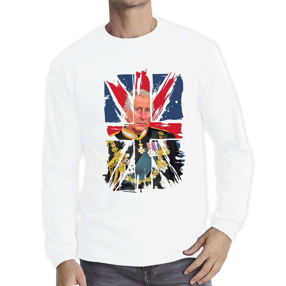 Distressed British Flag King Charles III Coronation Ruling Monarch Of England United Kingdom His Majesty Long Sleeve T Shirt