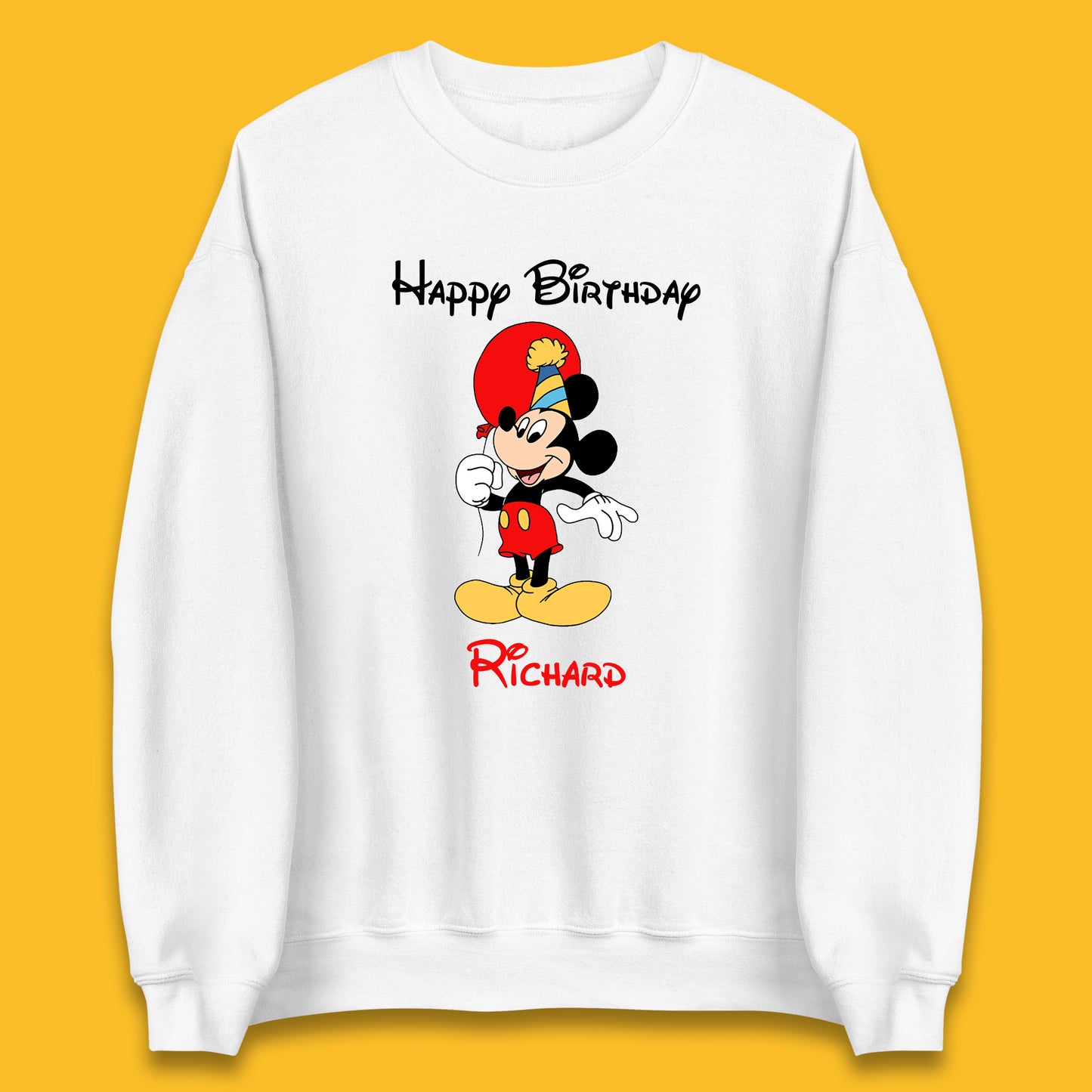 Personalised Happy Birthday Disney Mickey Mouse Your Name Cute Cartoon Character Disney Birthday Theme Party Unisex Sweatshirt