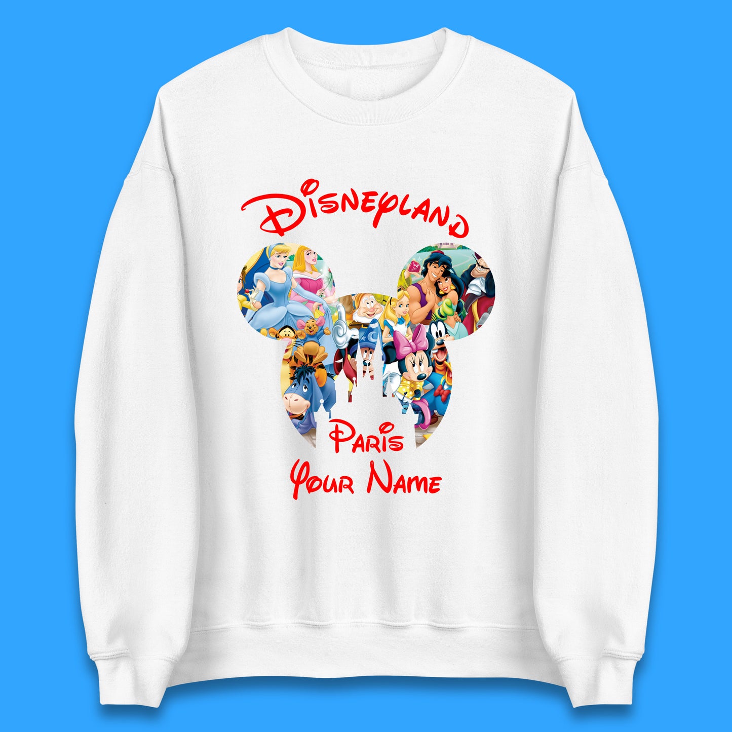 Personalised Disney Land Paris Mickey Minnie Mouse All Disney Characters Cartoons Magical Kingdom Disney Castle Disneyland Vacation Trip Unisex Sweatshirt