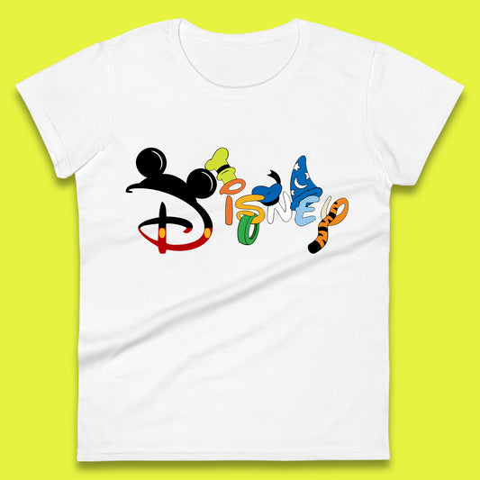 Disney Club Cartoon Characters Mickey Mouse Minnie Mouse Donald Duck Pluto Goofy Sorcerer Mickey Hat Tigger Disney World Trip Womens Tee Top