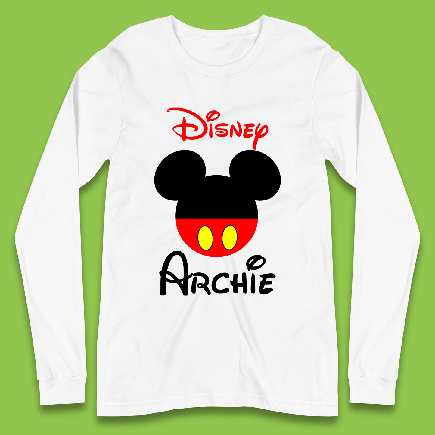 Personalised Disney Mickey Mouse Minnie Mouse Head Your Name Cute Character Disney World  Long Sleeve T Shirt