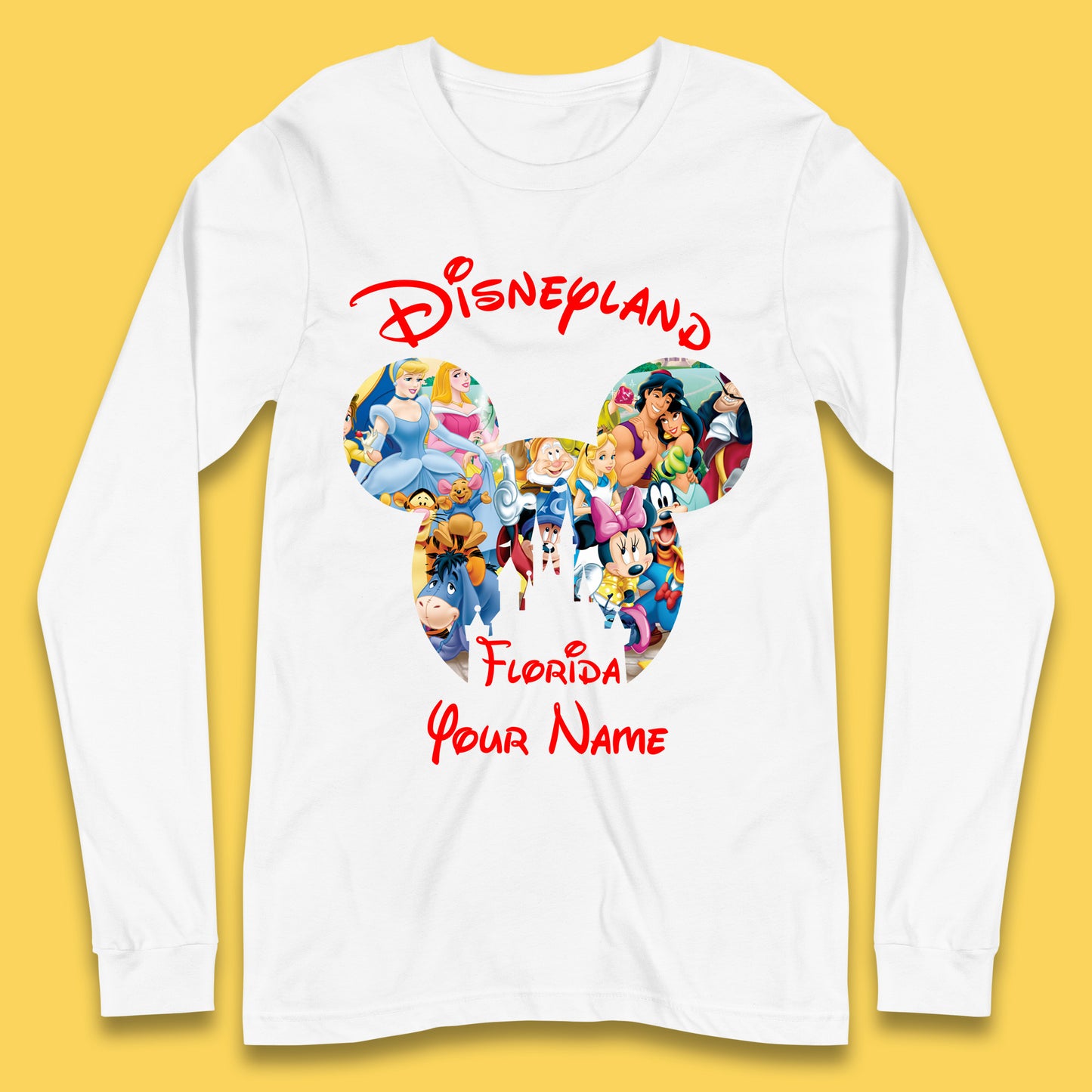 Personalised Disney Land Florida Mickey Minnie Mouse All Disney Characters Cartoons Magical Kingdom Disney Castle Disneyland Vacation Trip Long Sleeve T Shirt