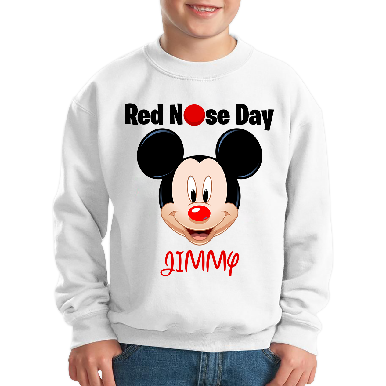 Personalised Mickey Mouse ( Name ) Red Nose Day Sweatshirt