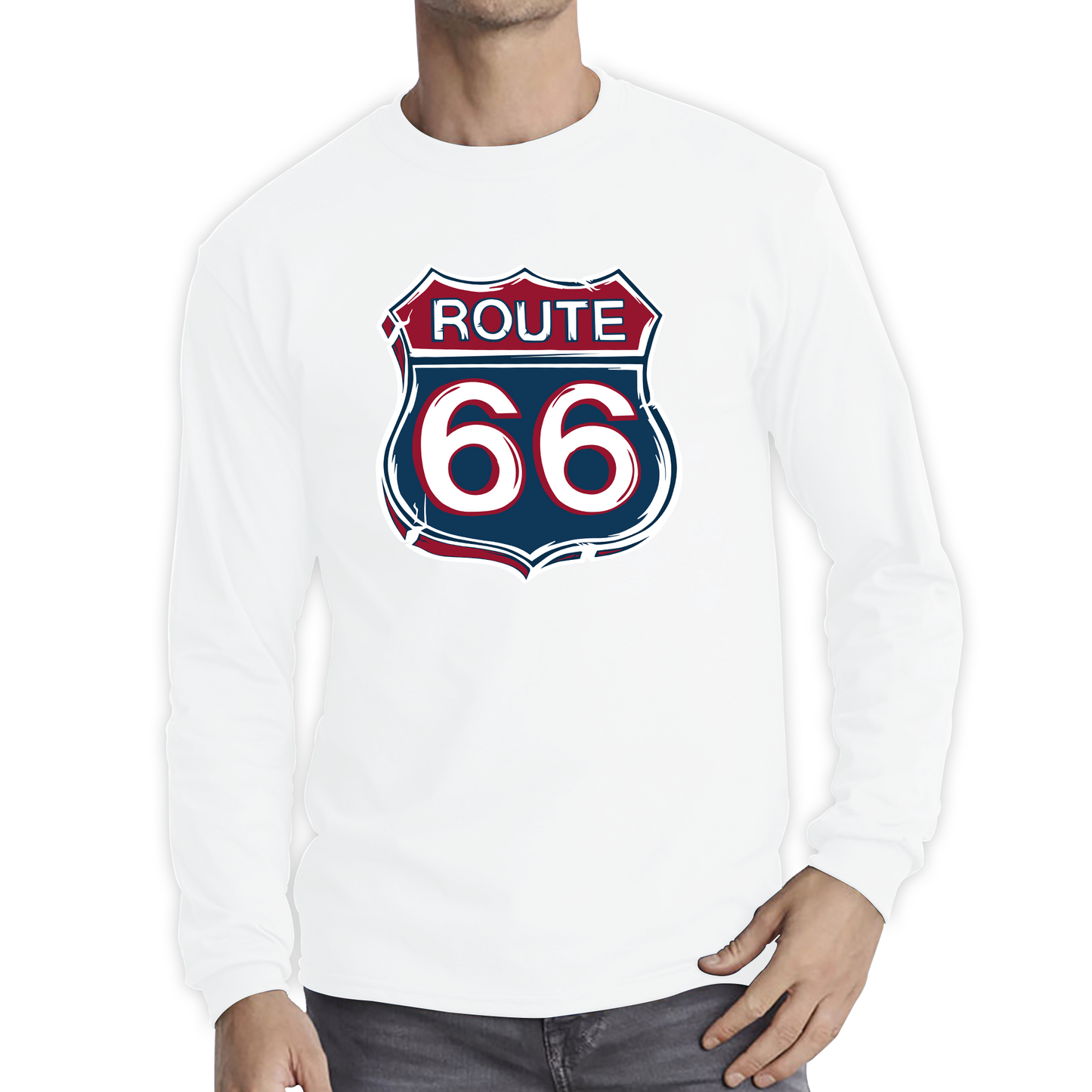 Route 66 Baseball Highway 66 US Biking Riding Highway Main Street of America Long Sleeve T Shirt