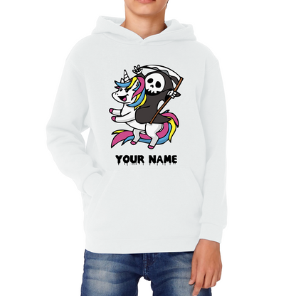 Personalised Cute Death Riding A Kawaii Unicorn Your Name Kids Hoodie