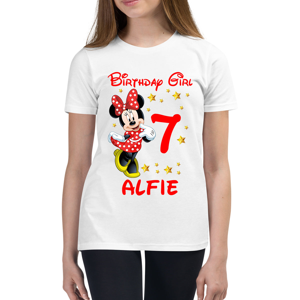 Personalised Happy Birthday Your Name Disney Minnie Mouse Cute Cartoon Character Birthday Party Costume Kids T Shirt