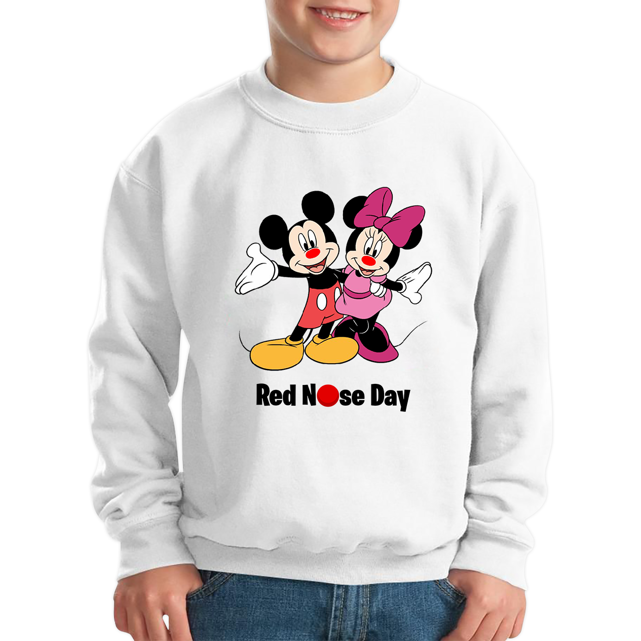 Mickey And Minnie Mouse Red Nose Day Kids Sweatshirt Spoofytees