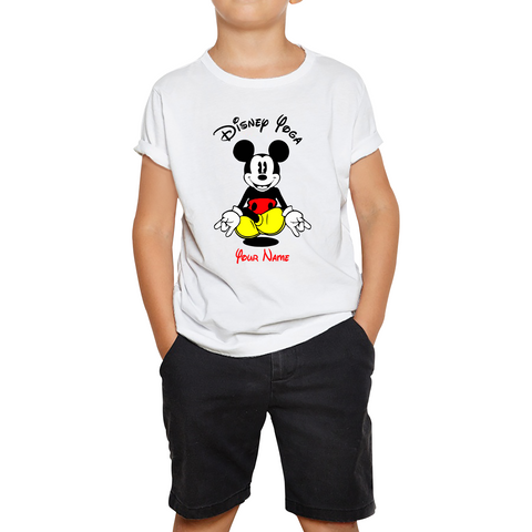 Personalised Disney Mickey Mouse Yoga Your Name Cute Cartoon Characters Kids Tee