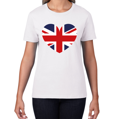 Uk Flag Heart Shape Battle Of Boyne's Queen Platinum Jubilee British Royal Womens Tee Top