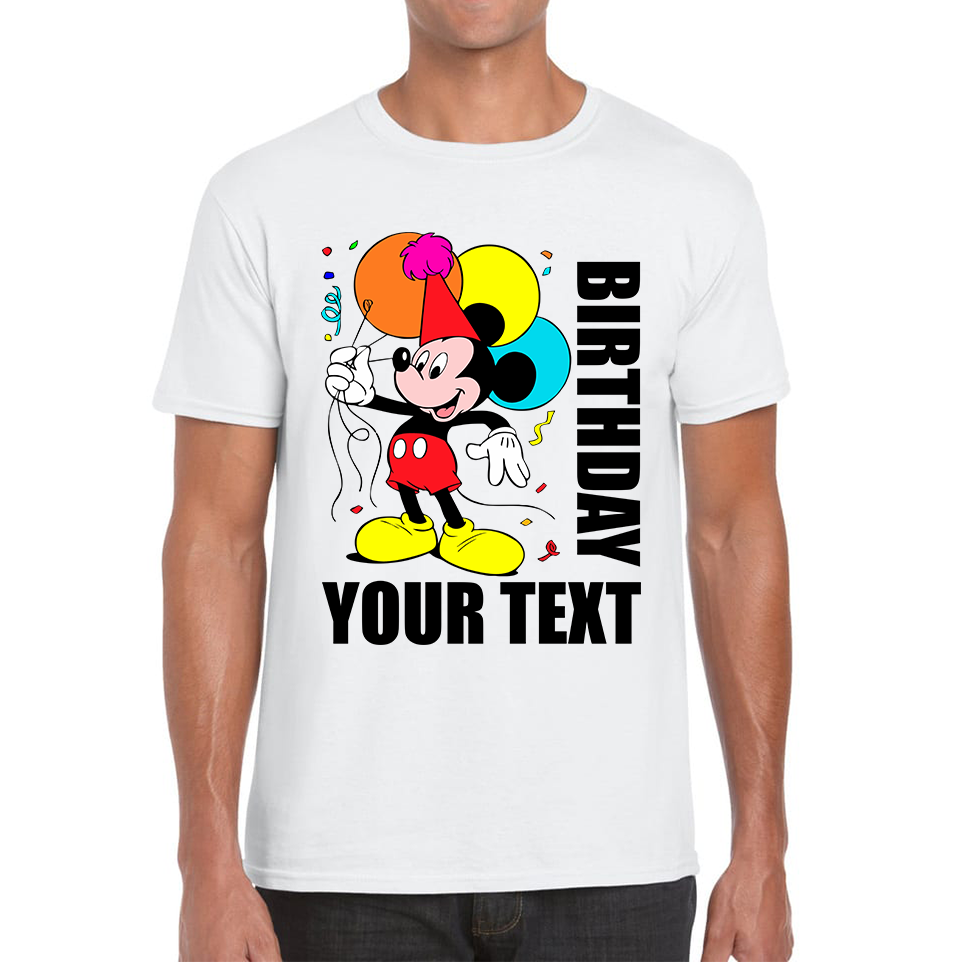 Personalised Disney Mickey Mouse Holding Balloons Birthday Your Text Disneyland Cartoon Mens Tee Top