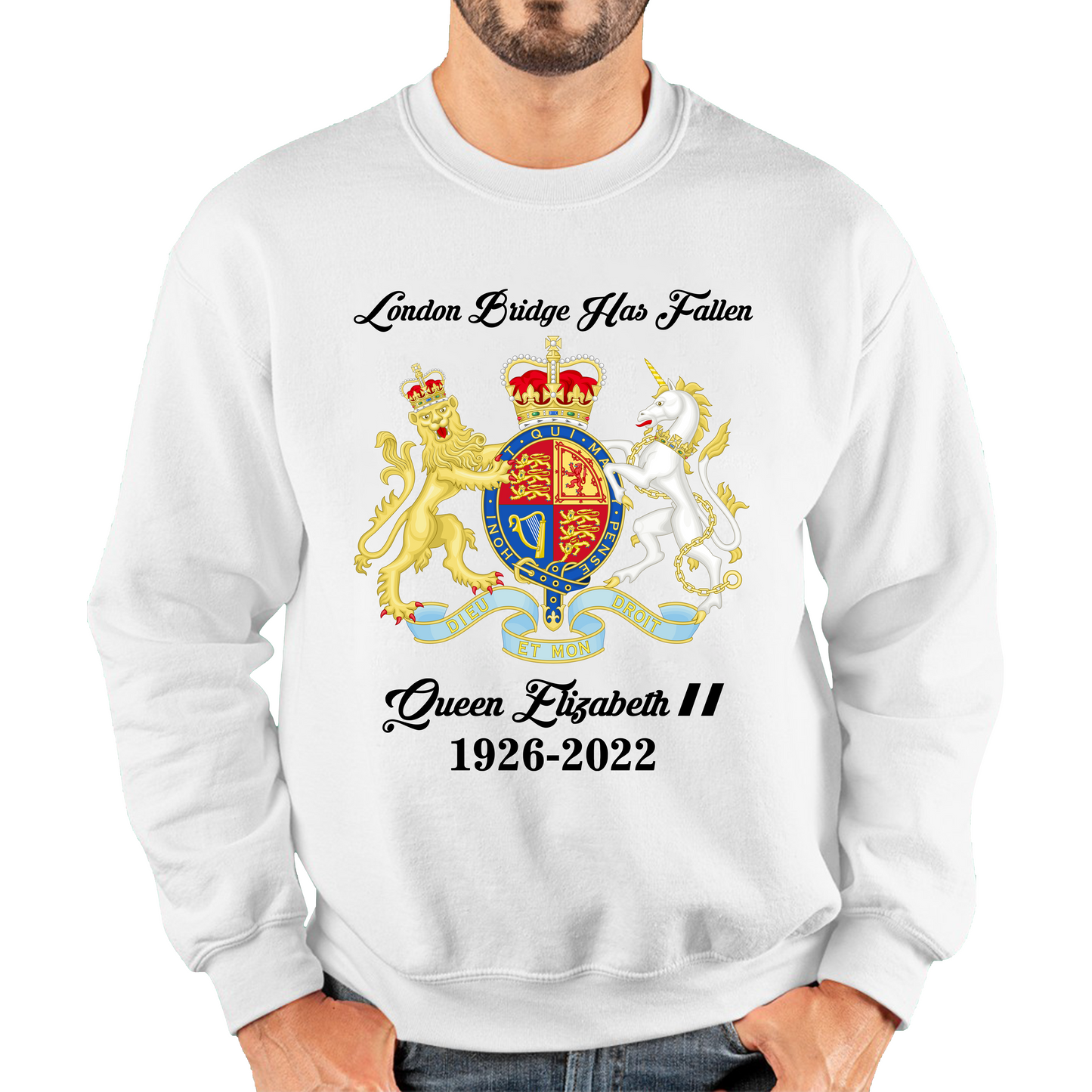 London Bridge Has Fallen Queen Elizabeth II Union Jack Queen's Crown Unisex Sweatshirt