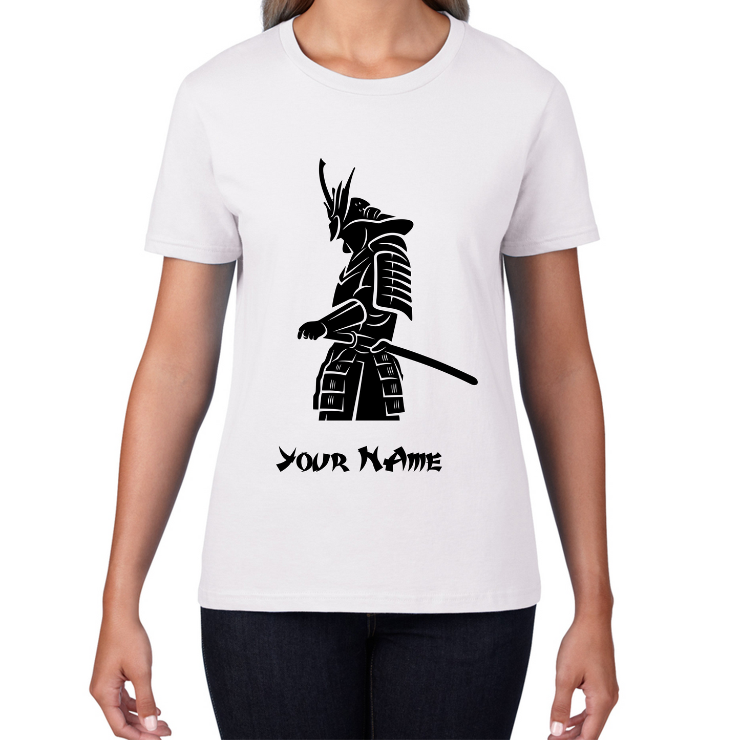 Personalised Samurai Your Name Japanese Retro Samurai Warrior Judo Karate MMA Swords Womens Tee Top