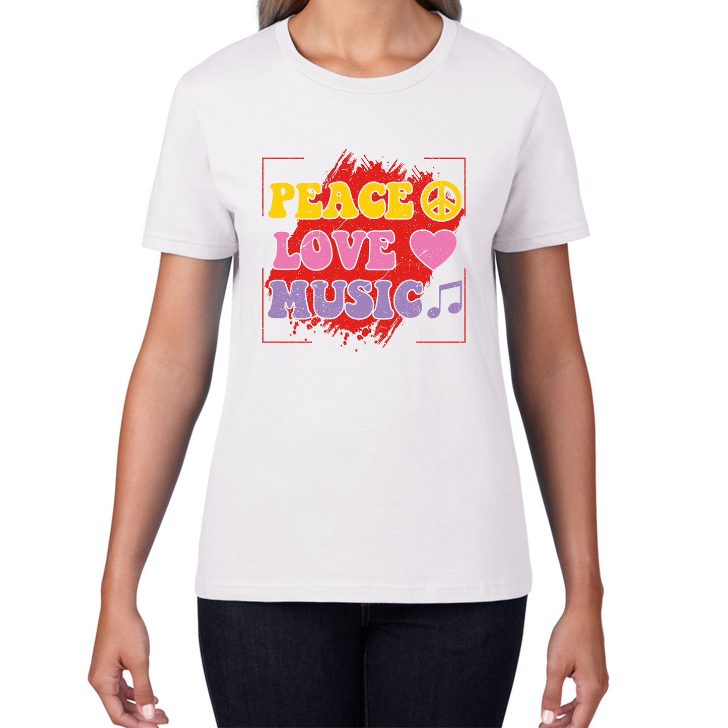 Peace Love Music Funny Music Lover Inspirational Motivational Music Festival Musician Womens Tee Top