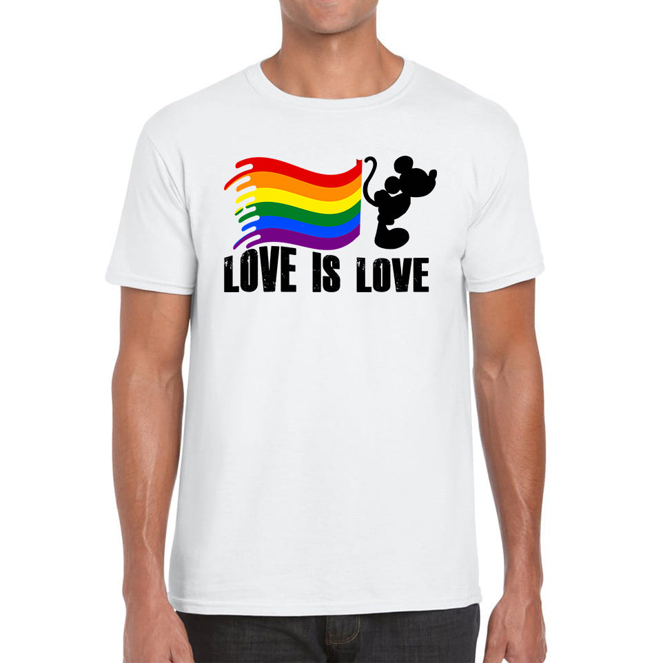 Love Is Love Disney Mickey Mouse Pride Flag Disneyland LGBT Flag Cartoon Pride Mens Tee Top