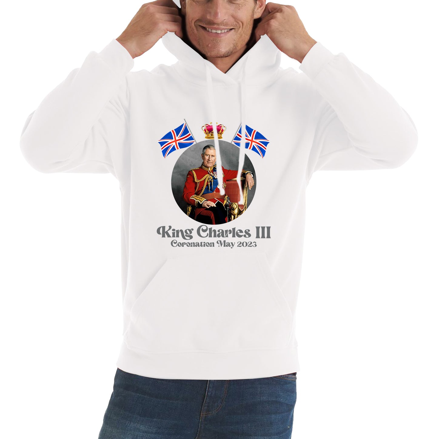 King Charles III 6th May 2023 Coronation British Flags Royal Crown CR III Union Jack His Majesty Unisex Hoodie