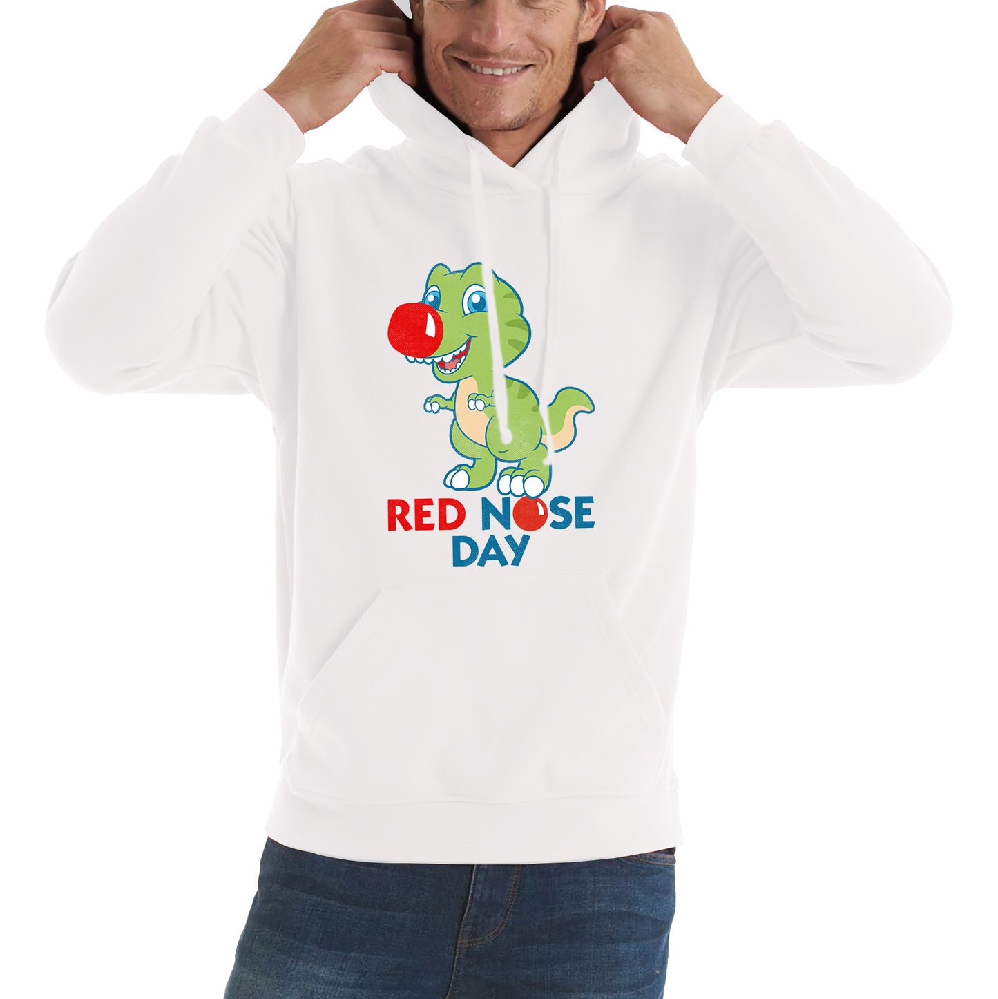 Red Nose Day T-rex Trex Lover's Gift Dynosaurs Dino Red Nose Day 2023 Unisex Hoodie