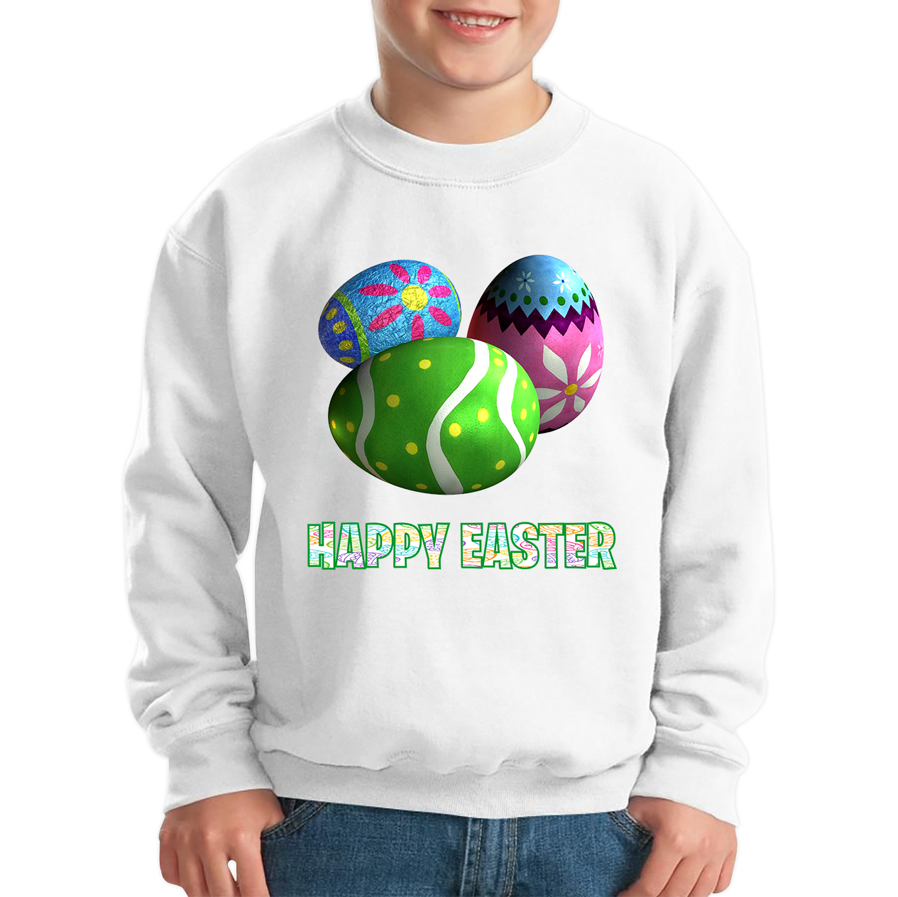 Happy Easter Bunny Colorful Egg Easter Bunny Egg Happy Easter Day Kids Jumper