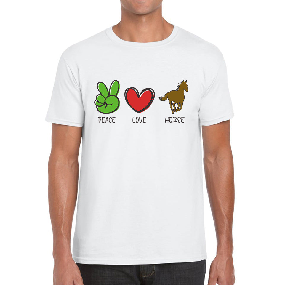 Peace Love Horse Funny Horse Riding Lovers Adventure Peace Logo Mens Tee Top