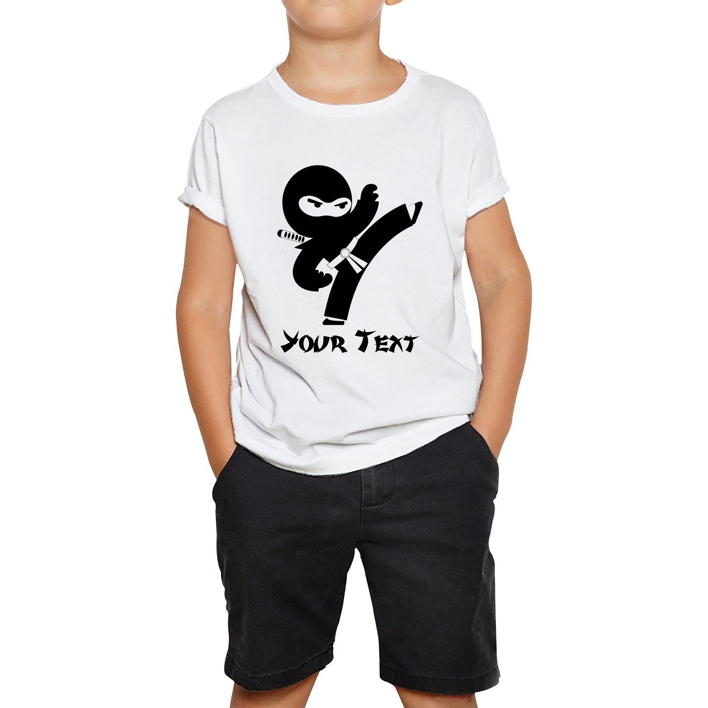 Personalised Ninja Your Name Retro Ninja Warrior Martial Arts Judo Karate Kids Tee