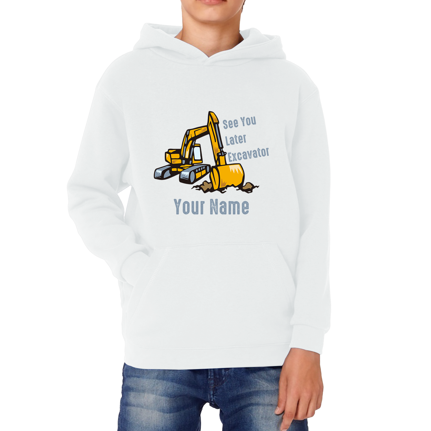 Personalised See You Later Excavator Your Name Construction Digger Excavator Kids Hoodie