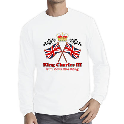 King Charles III Coronation God Save The King United Kingdom Flag Royal Crown CR III His Majesty Long Sleeve T Shirt