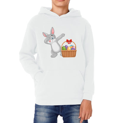 Dabbing Bunny With Eggs Basket Happy Easter Day Cute Rabbit Bunny Easter Day Kids Hoodie