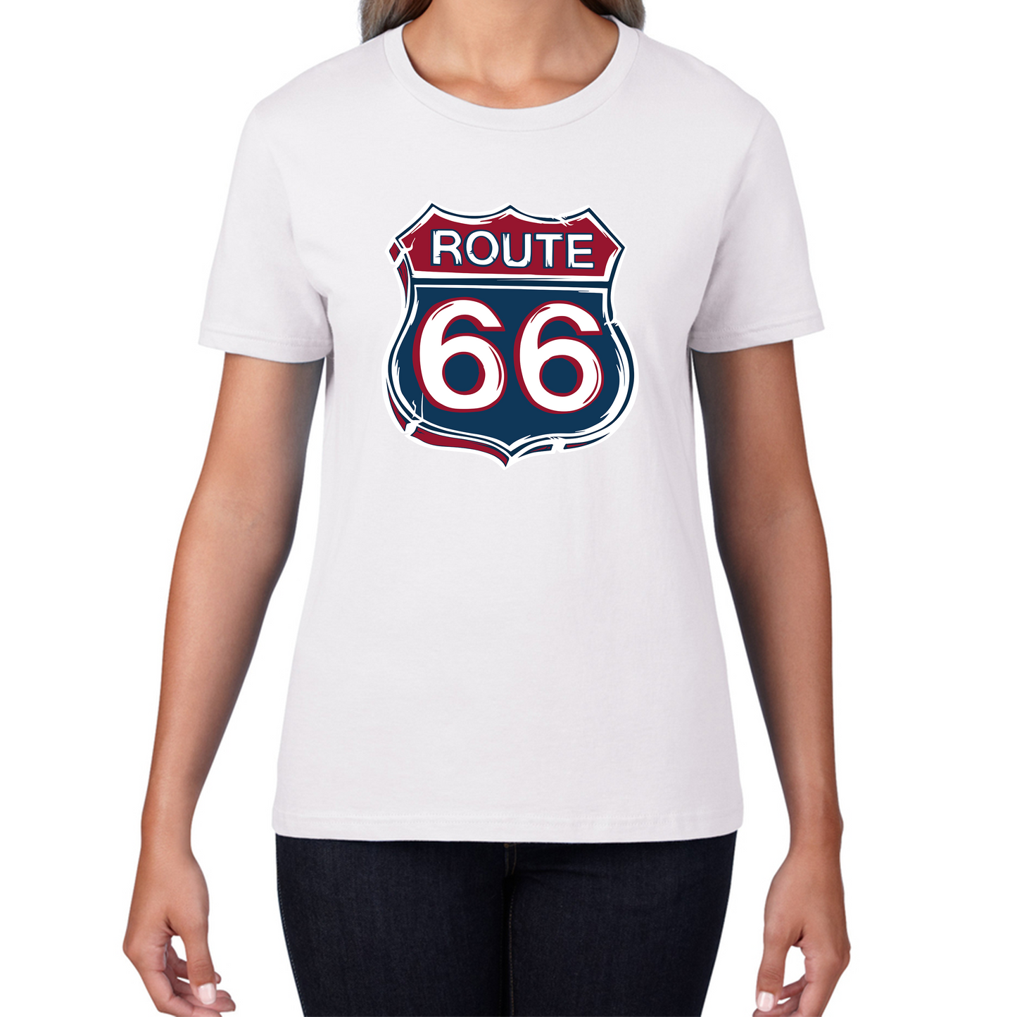 Route 66 Baseball Highway 66 US Biking Riding Highway Main Street of America Womens Tee Top