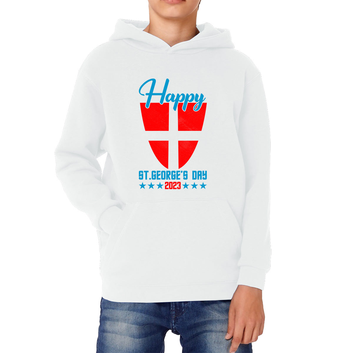 Happy St George's Day 2023 Saint George Cross Shield England Flag Religious Warriors St George Day Kids Hoodie