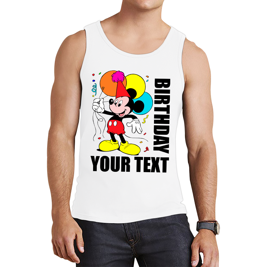 Personalised Disney Mickey Mouse Holding Balloons Birthday Your Text Disneyland Cartoon Tank Top