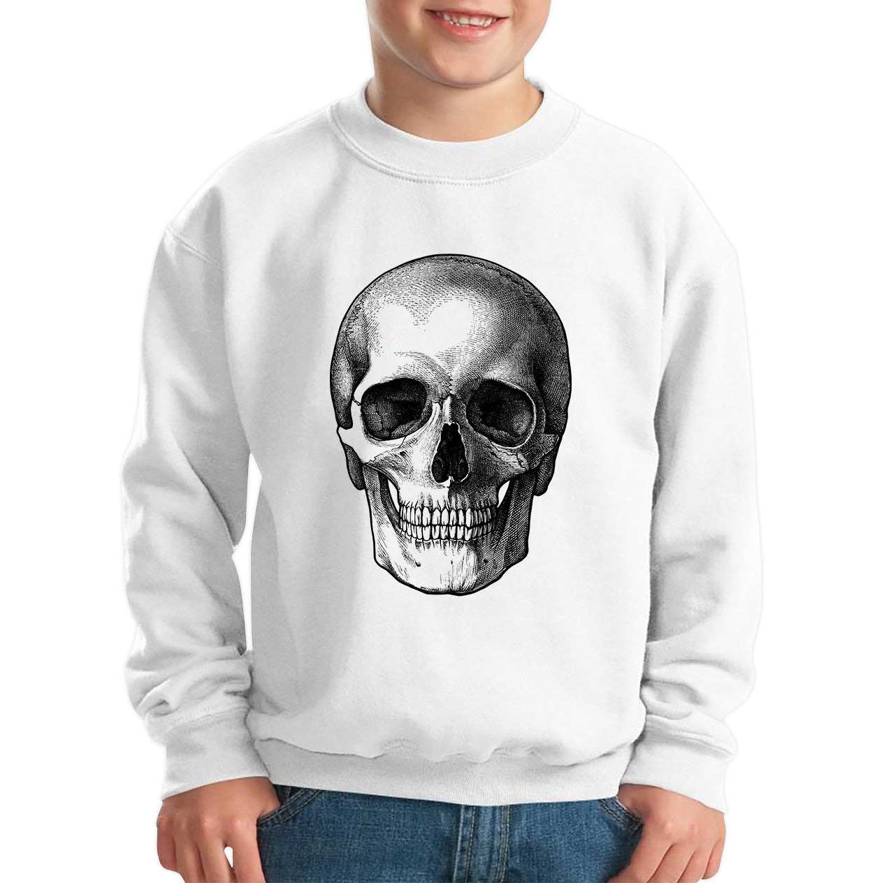 Skull Face Bikers Racers Novelty Design Spooky Funny Kids Jumper