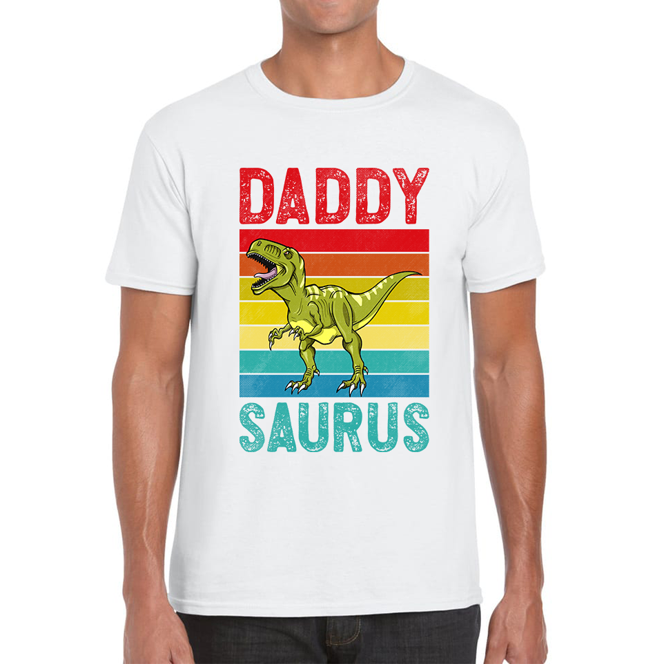 Daddy Saurus Funny T-Rex Father's Day Vintage Dinosaur Animal Mens Tee Top