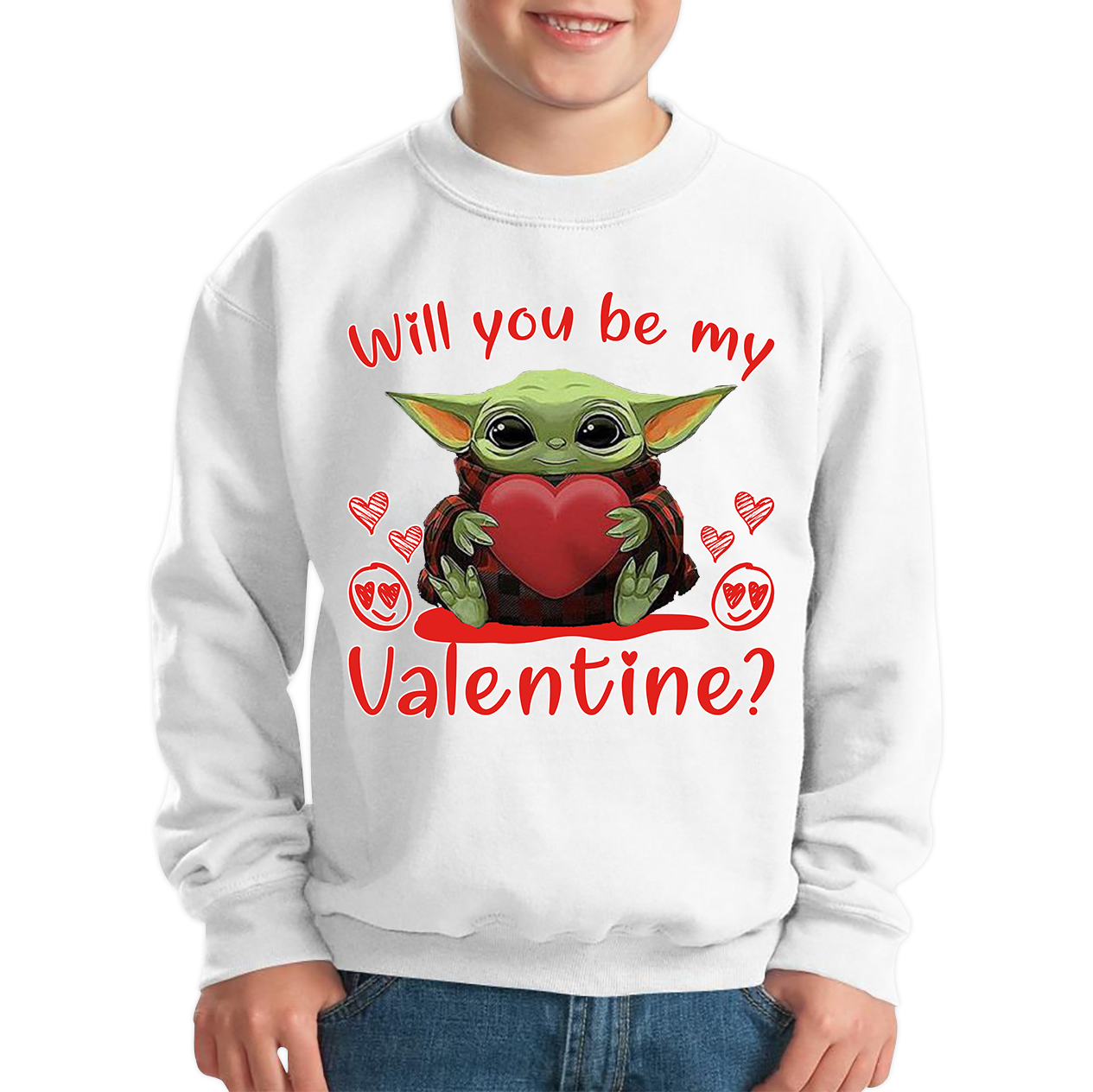 Baby Yoda Jumper Top Will You Be My Valentine Kids Sweatshirt