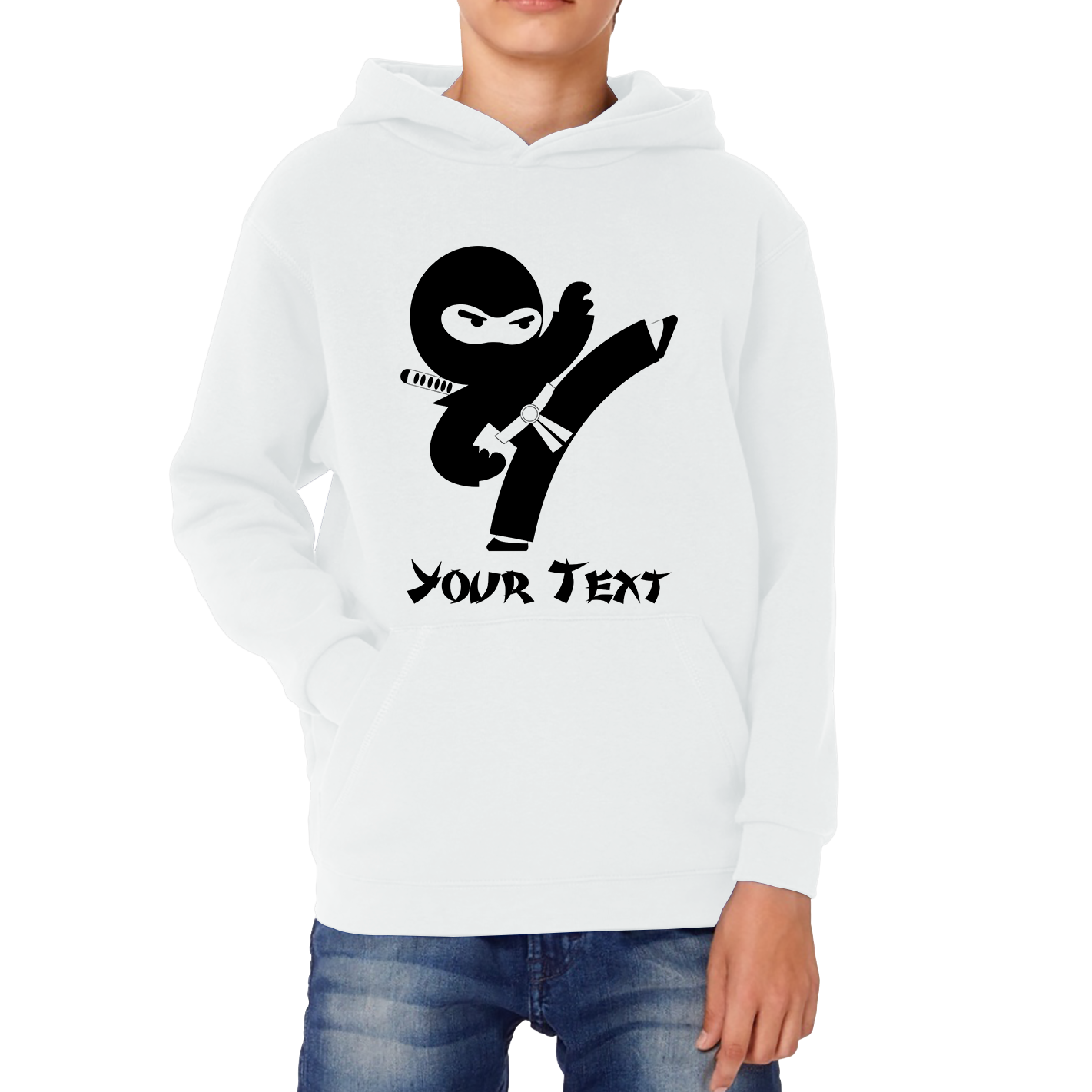 Personalised Ninja Your Name Retro Ninja Warrior Martial Arts Judo Karate Kids Hoodie