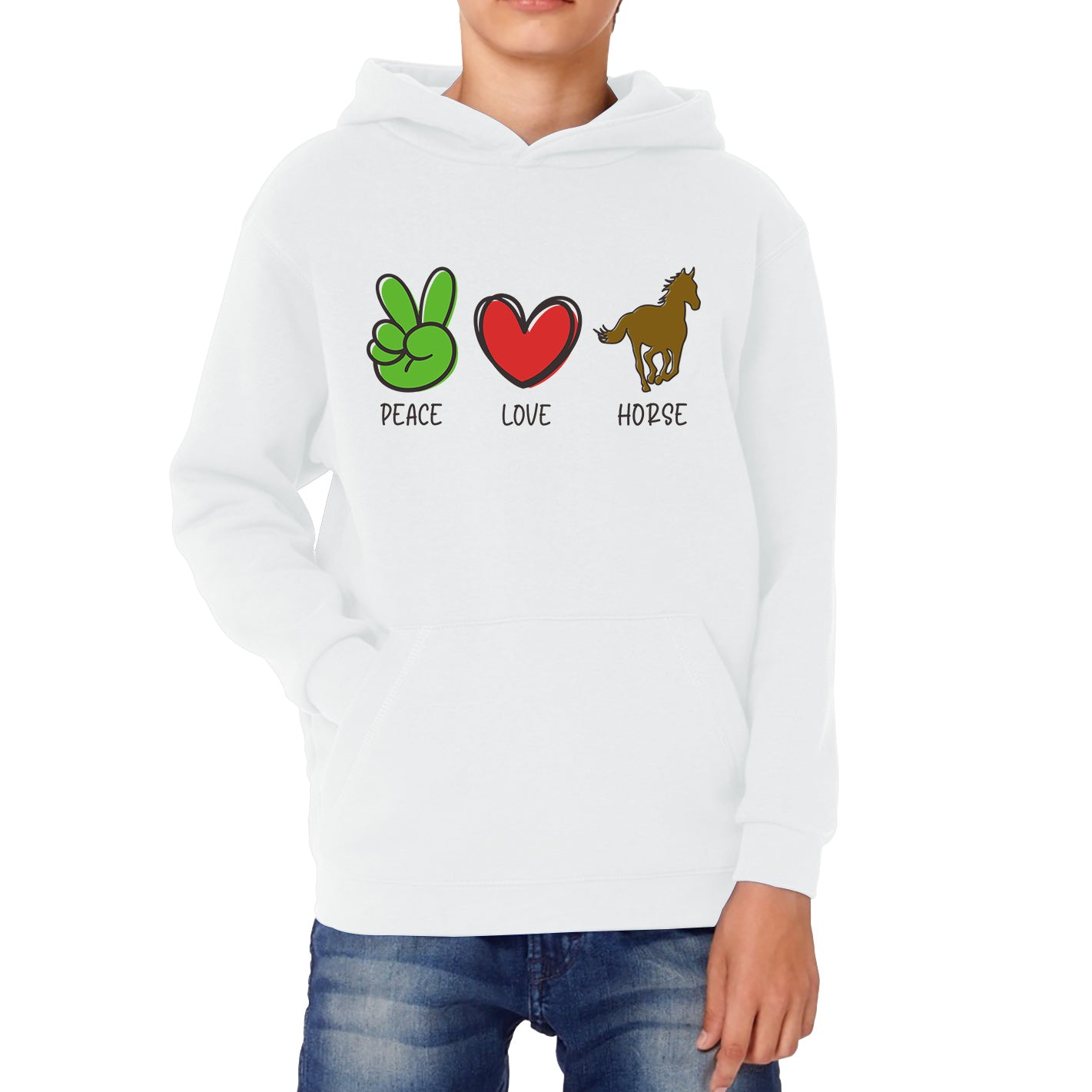 Peace Love Horse Funny Horse Riding Lovers Adventure Peace Logo Kids Hoodie