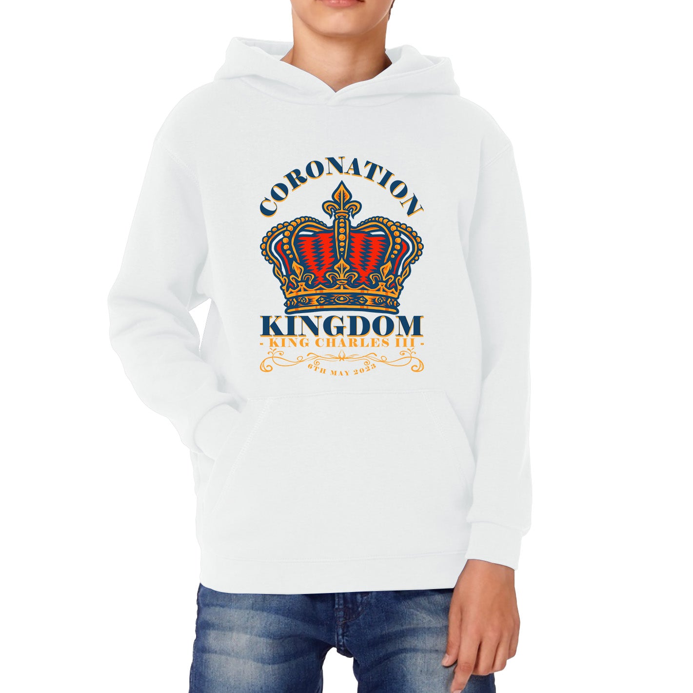 Coronation Kingdom King Charles III 6th May 2023  Royal Crown CR III His Majesty Union Jack Kids Hoodie