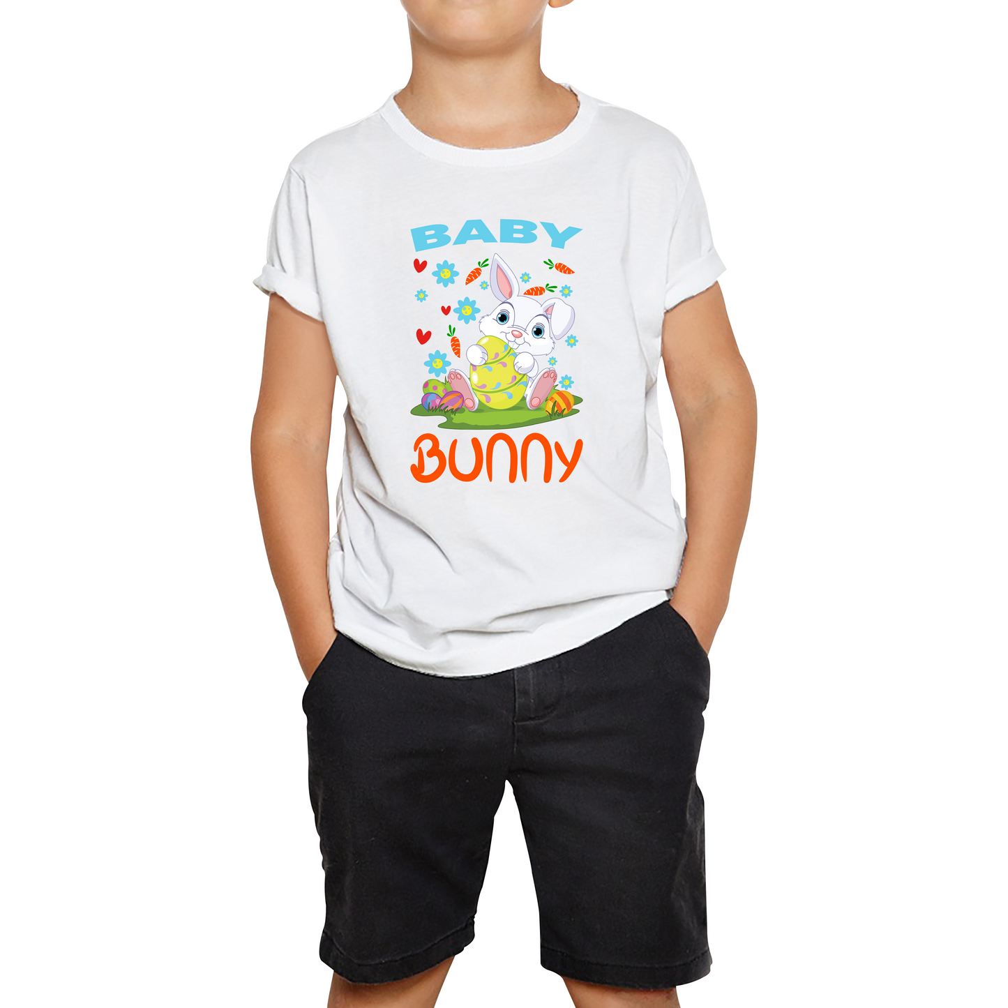 Baby Bunny Cute Little Bunny With Egg Happy Easter Day Kids Tee