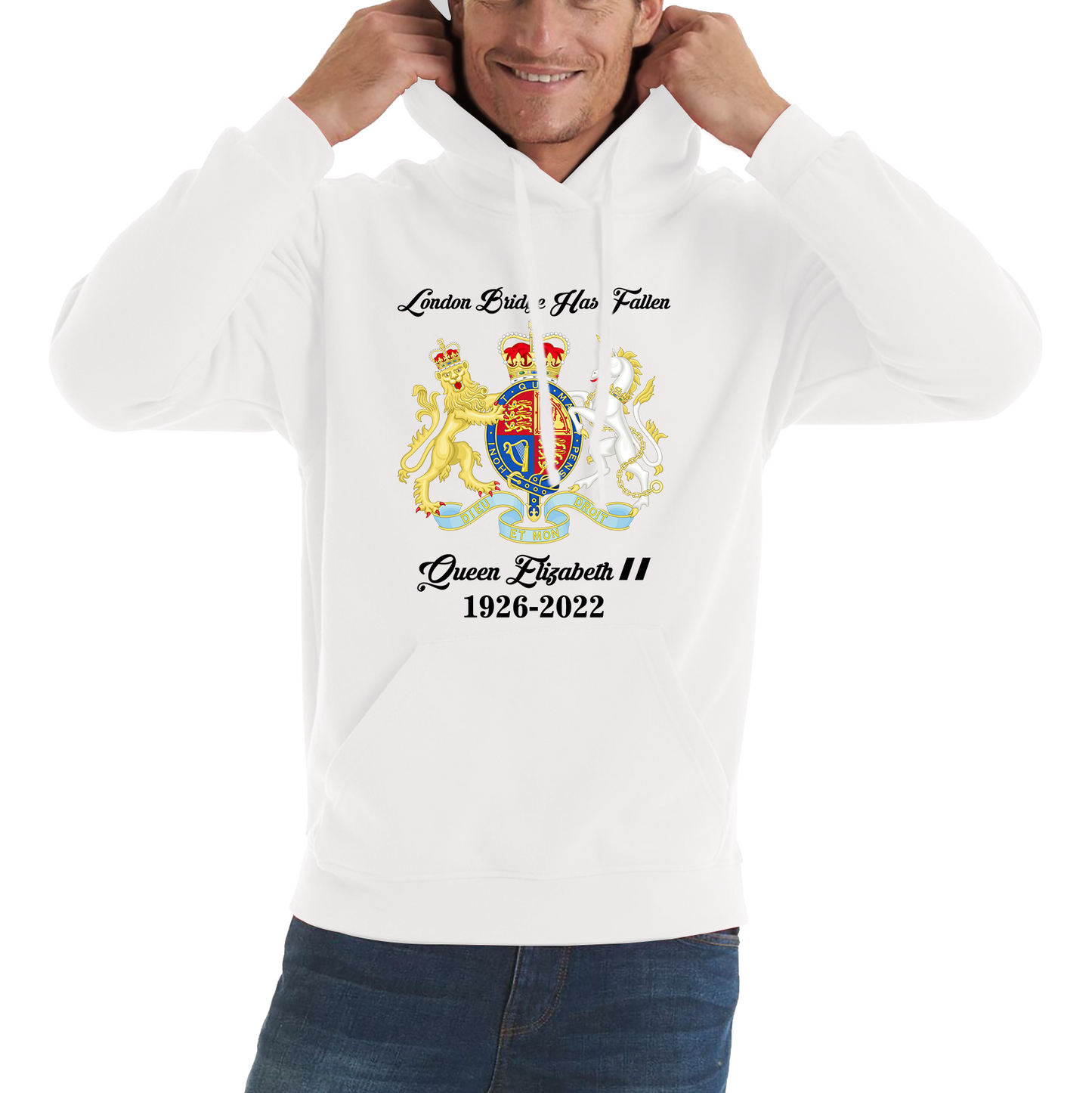 London Bridge Has Fallen Queen Elizabeth II Union Jack Queen's Crown Unisex Hoodie