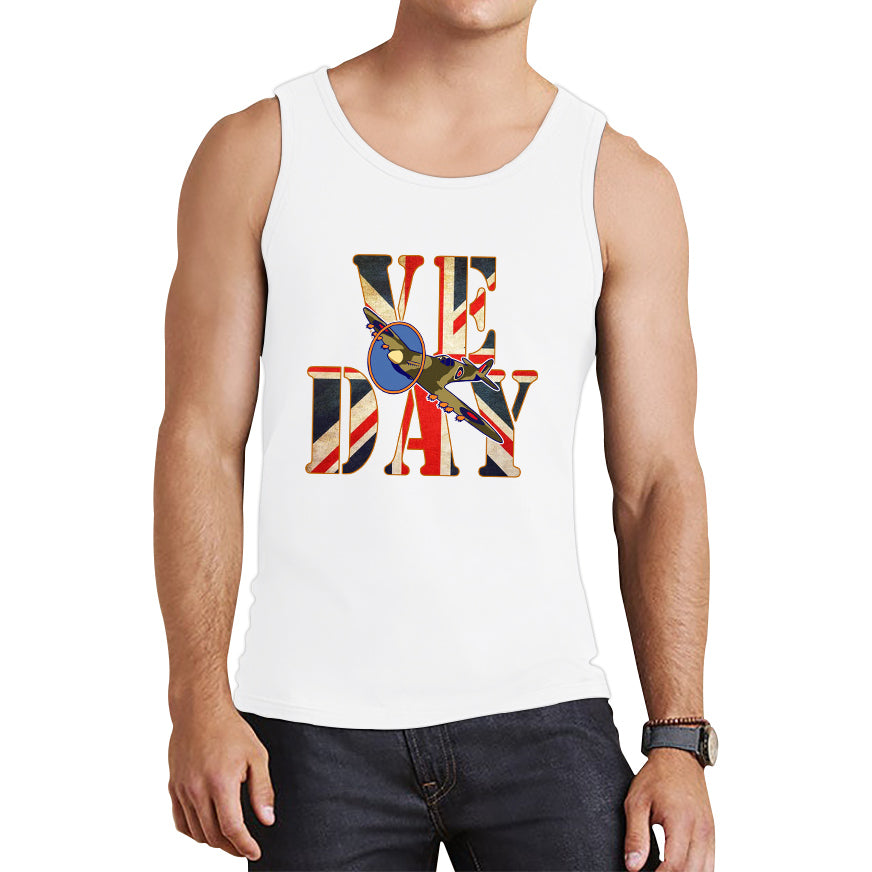 VE Day Victory In Europe Day Remembrance Day British Flag Veterans UK Victory Day 78th Anniversary World War II British Fighter Airplane Tank Top