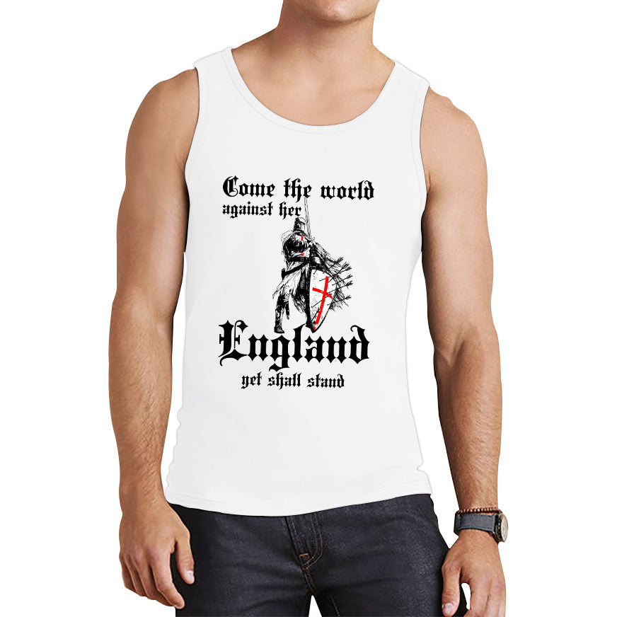 St George's Day Come The World Against Her England Get Shall Stand England Flag Knights Templar London Saint George Day Warrior Fighter Patriotic Tank Top