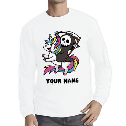 Personalised Cute Death Riding A Kawaii Unicorn Your Name Long Sleeve T Shirt