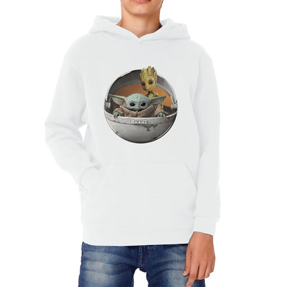 Grogu Baby Yoda And Baby Groot The Mandalorian Disney Star Wars Child In Hover Pod Pram Disney Star Wars Day 46th Anniversary Kids Hoodie