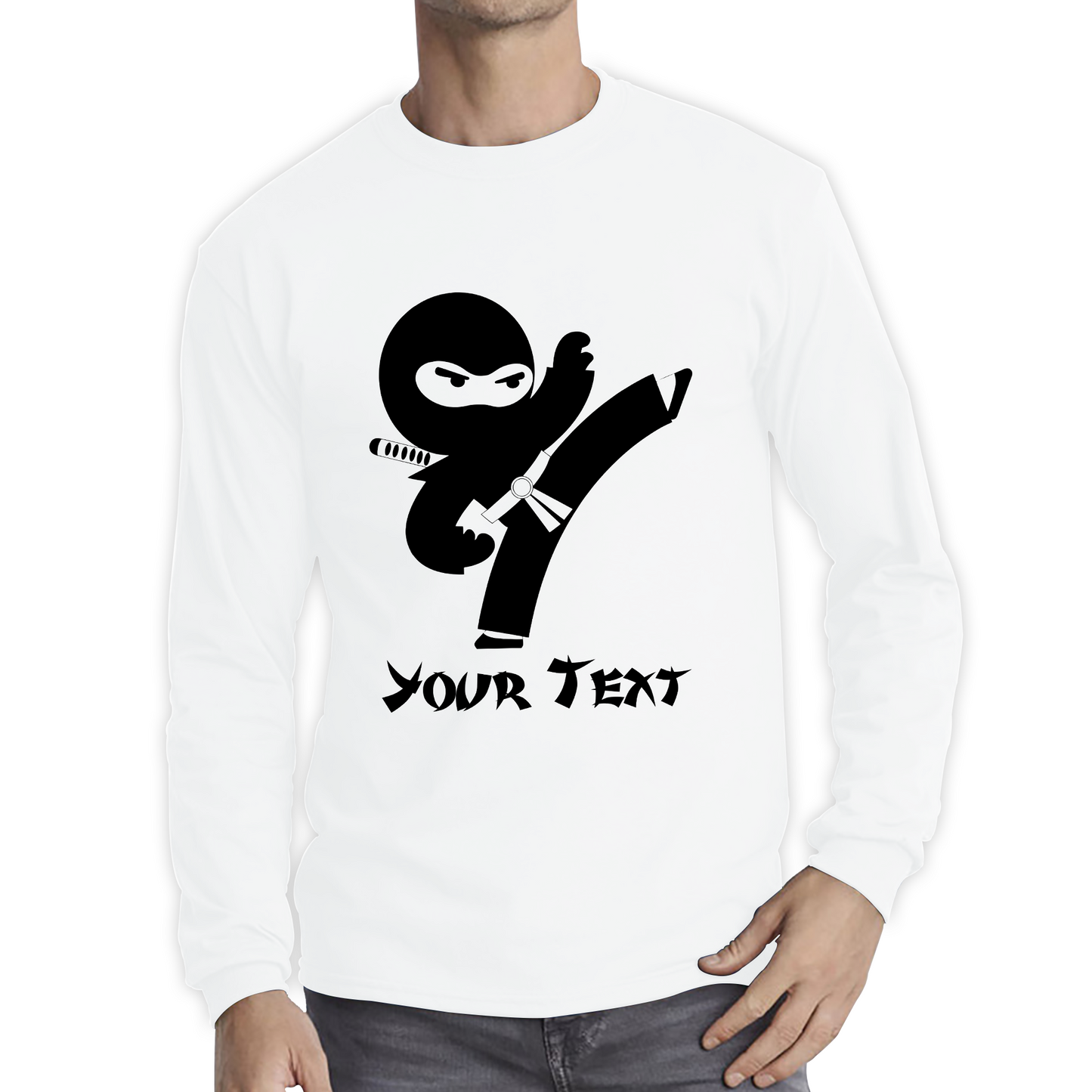 Personalised Ninja Your Name Retro Ninja Warrior Martial Arts Judo Karate Long Sleeve T Shirt