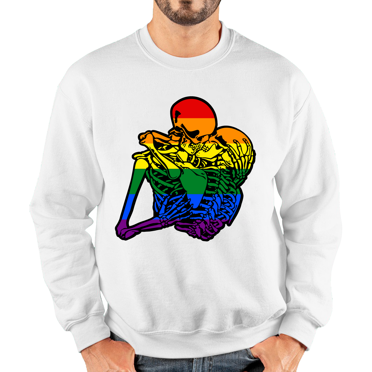 Kissing Skeletons Gay Pride LGBT Gay Skull Halloween LGBTQ+ Rainbow Pride Month Unisex Sweatshirt