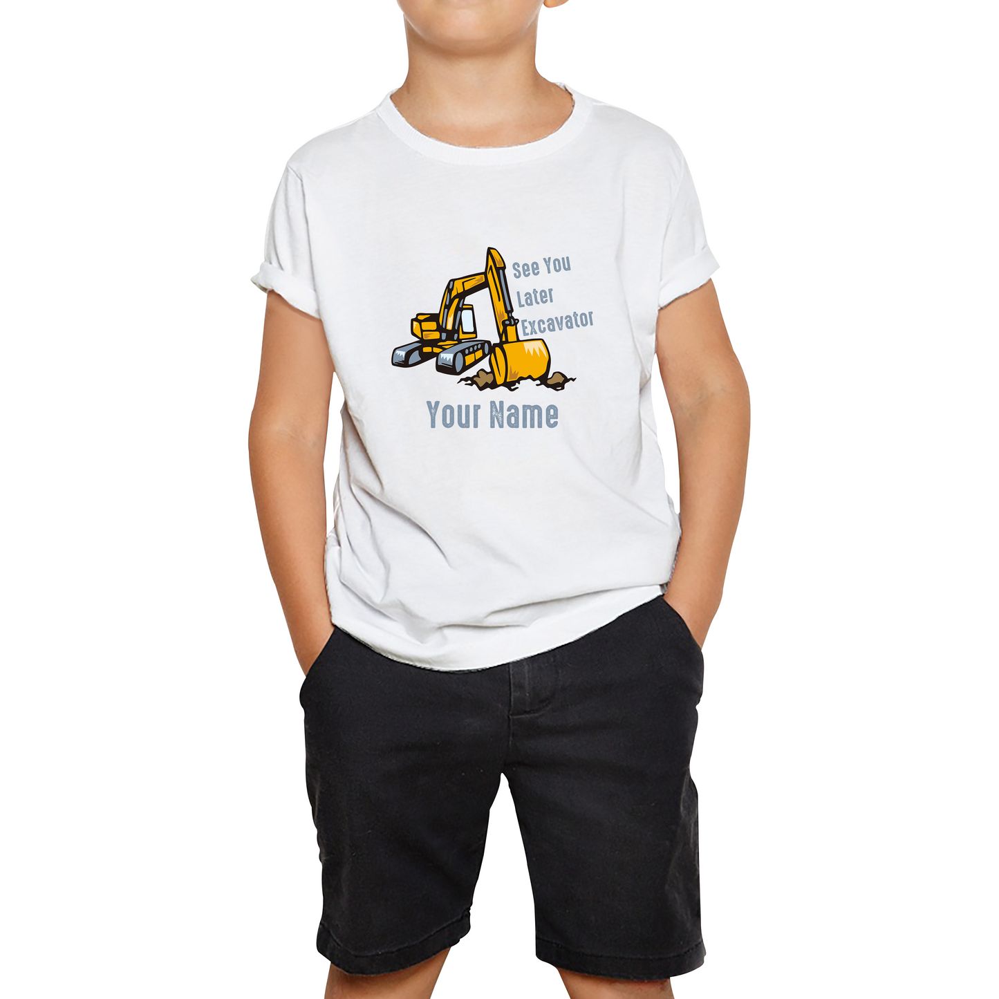 Personalised See You Later Excavator Your Name Construction Digger Excavator Kids Tee