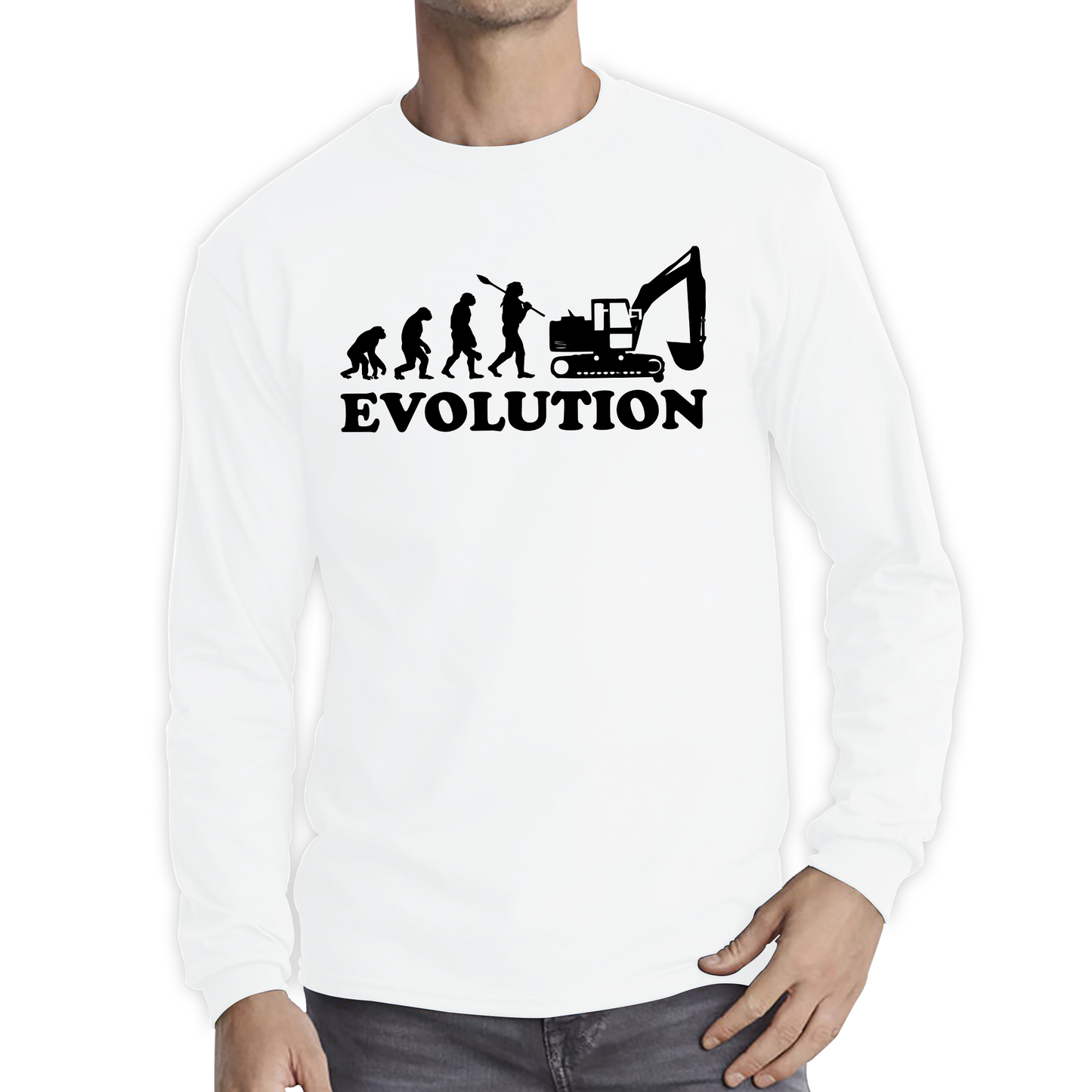 Evolution Of Excavator Operator Bulldozer Construction Digger Excavator Long Sleeve T Shirt